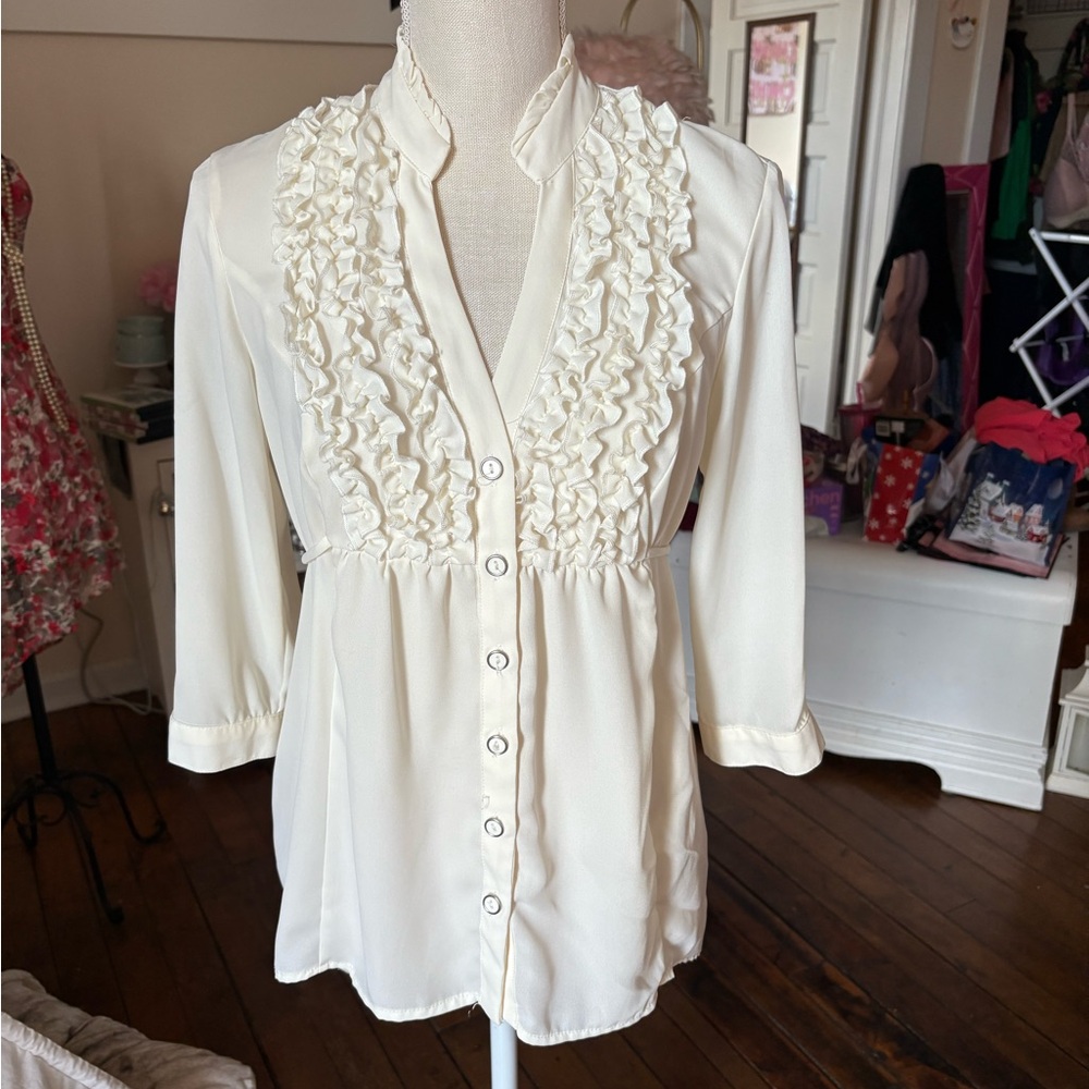 Elegant Cream Ruffle Blouse